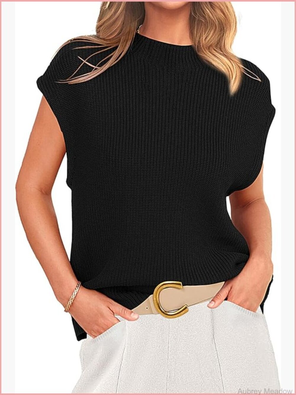 Mock Neck Sleeveless Sweater Vest Cap Sleeve Knit Ribbed Pullover Tank Tops